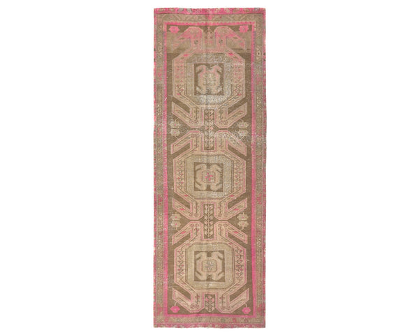 10 Ft Vintage Brown Persian Style Hand Knotted Low Pile Wool Runner Rug